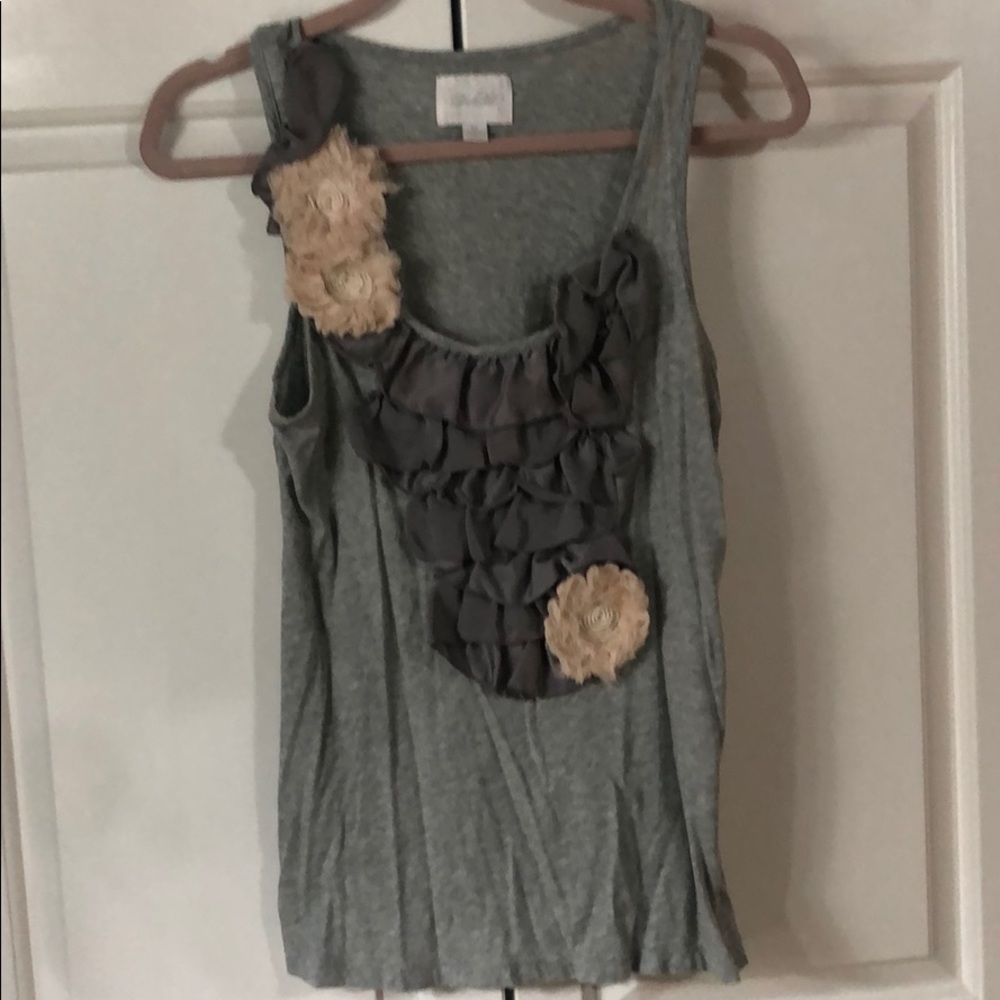 Grey tank with silk ruffles/flowers